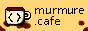 une une tasse de café pixélisées en couleurs pastel avec des chevrons, quelques gouttes de café renversées et une écriture noire : murmure.café